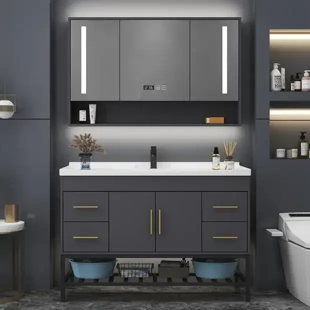 Meubles de salle de bain modernes de luxe léger, armoires de salle de bain, toilettes en céramique, lavabo intégré, meuble-lavabo de salle de bain avec lavabo, meubles de salle de bain