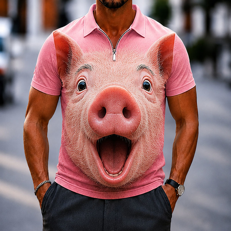Men's Animal 3D Cartoon Polo Shirts Zip Polo Shirts Short Sleeve Polo Shirts Collared Shirts Casual Outdoor Athleisure 3D Print Summer Spring 1# 2# 3#