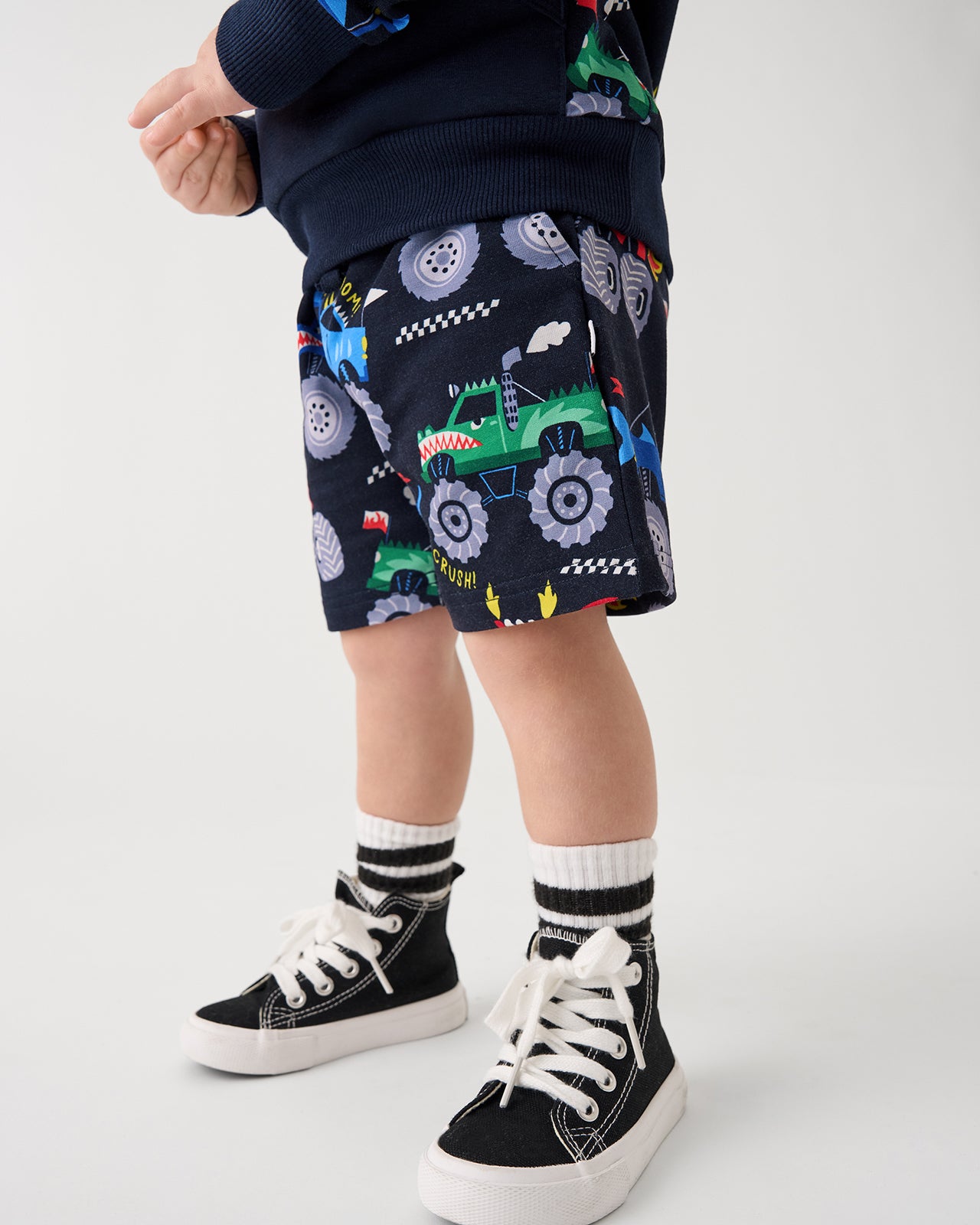 Monster Truck Madness Drawstring Shorts - 6-12 months