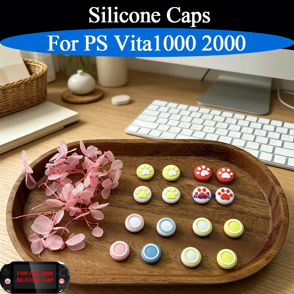 For PS Vita 1000 2000 Multi-Colors Silicone Cap Anti-Slip Analog Joystick Caps For PSV1000 2000 Accessory Cat Claw/Circle Design