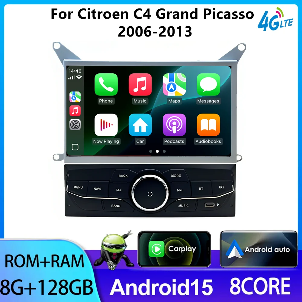 Für Citroen C4 Grand Picasso 2006-2013 Autoradio-Bildschirm Multimedia-Player mit Stereo Carplay GPS-Navigation WLAN-Navigation
