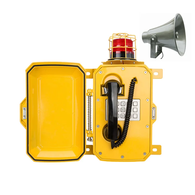 Industrial Corrosion-resistant Cast Aluminum Alloy Waterproof Casing Telephone with a Beacon Light and a Loudspeaker -JWAT307-KJ