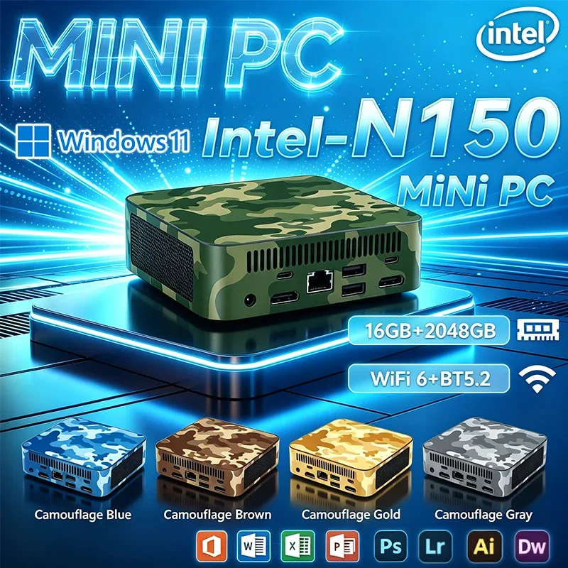 2026 Intel Core N150 Mini PC 16GB RAM 1TB SSD WiFi 6 BT5.2 Windows 11 4K Portable Mini PC Gaming Desktop Computer