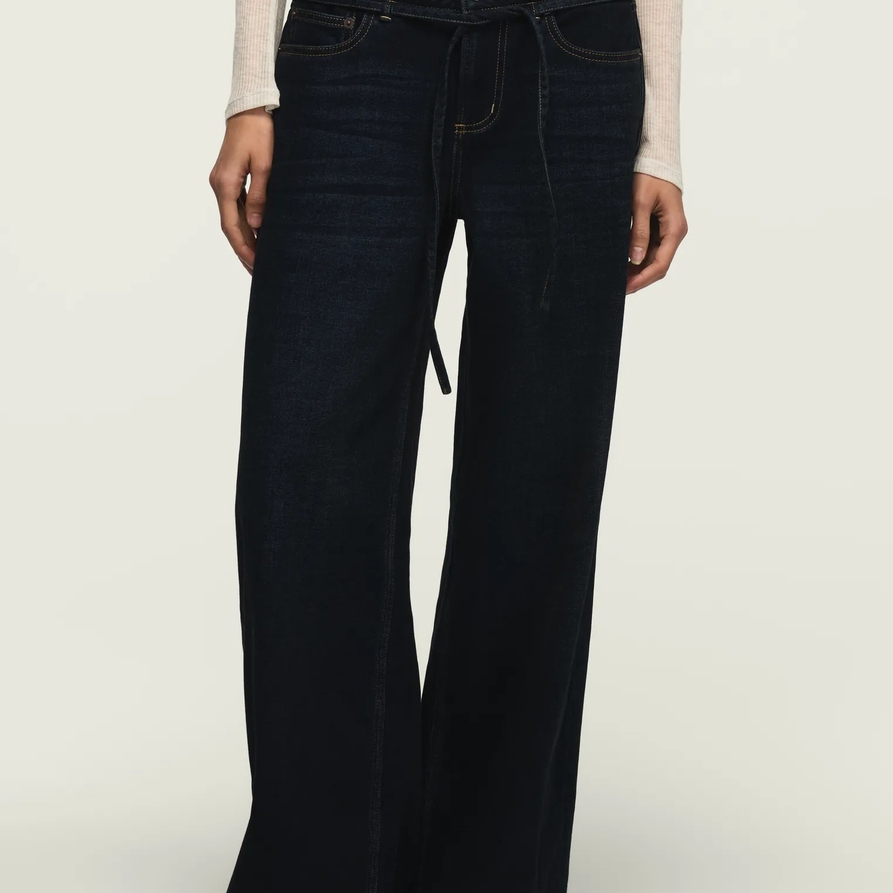 Lucky Brand Denim Luxe Belted Wide Leg - Women's Pants Denim Wide Leg Jeans in Lush Wash, Size 27 x 31