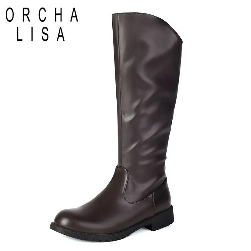ORCHA LISA Marke Reißverschluss Große Größe 48 49 Freizeit Täglich Kniehohe Bota Braun Vintage Herren Reitstiefel Runde Spitze Dicke Absätze 3 cm