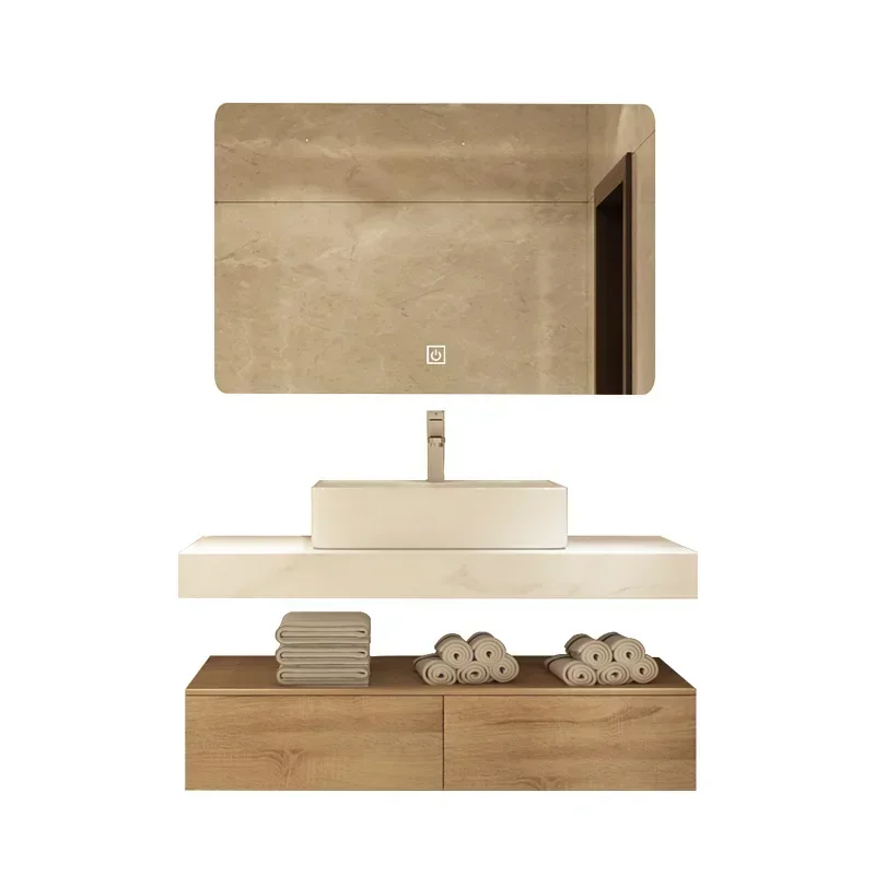 Armoires de salle de bains supérieures intégrées, lavabo en céramique, vanité de salle de bains en bois massif avec évier, meuble Intelligent, meubles de salle de bains