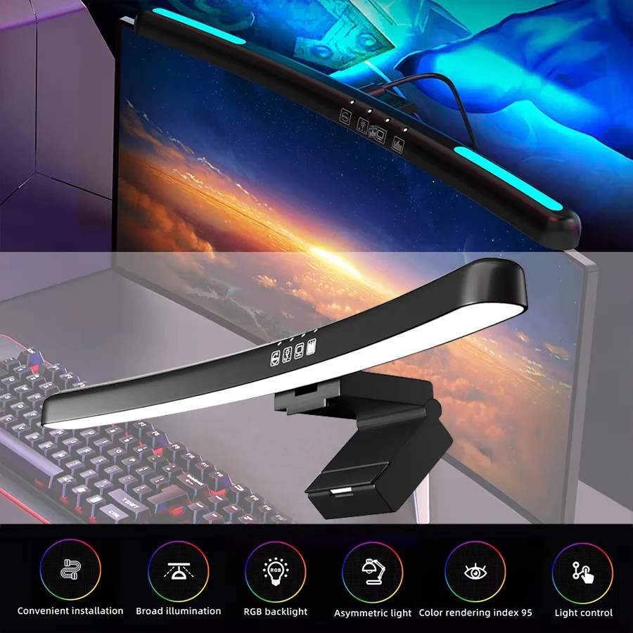 40cm Bildschirm-Hängeleuchten LED-Monitorlampe Gebogene Flache Schreibtischlampe für Arbeit und Studium RGB Gaming-Raum Hintergrund-Atmosphärenlicht