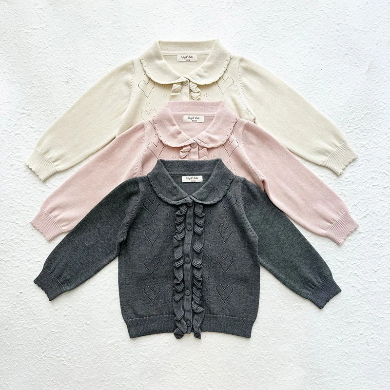 2026 nouveau printemps Style coréen 2-7 ans enfants tricot vêtements bébé filles tricot Cardigan manteau enfants couleur unie pull manteau