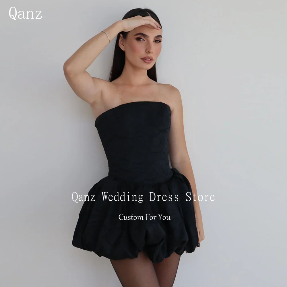 Qanz Black Satin Prom Dress Strapless Mini A Line Backless Birthday Dresses For Woman Short Sleeveless Party Gonws Customized