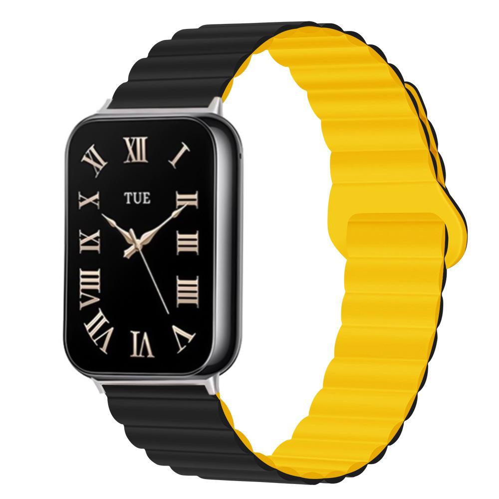 Xiaomi Band 10 Pro Redmi Watch 6 5 Magnetic Silicone Watch Band With Reverse Buckle Two Color Strap black+yellow