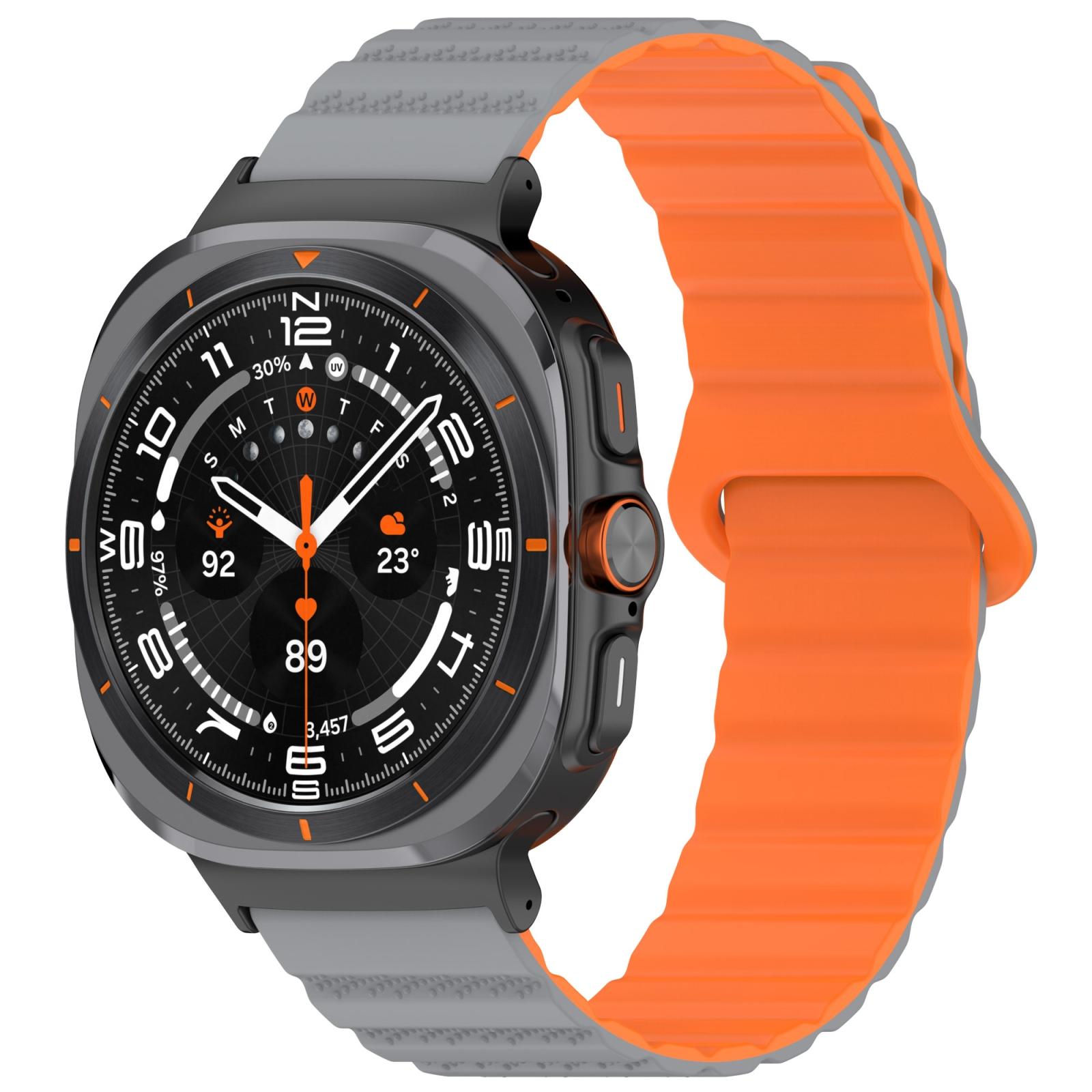 Magnetic Samsung Galaxy Watch Ultra 47mm Band Two Color Silicone Watch Strap With Spot Pattern gray Orange