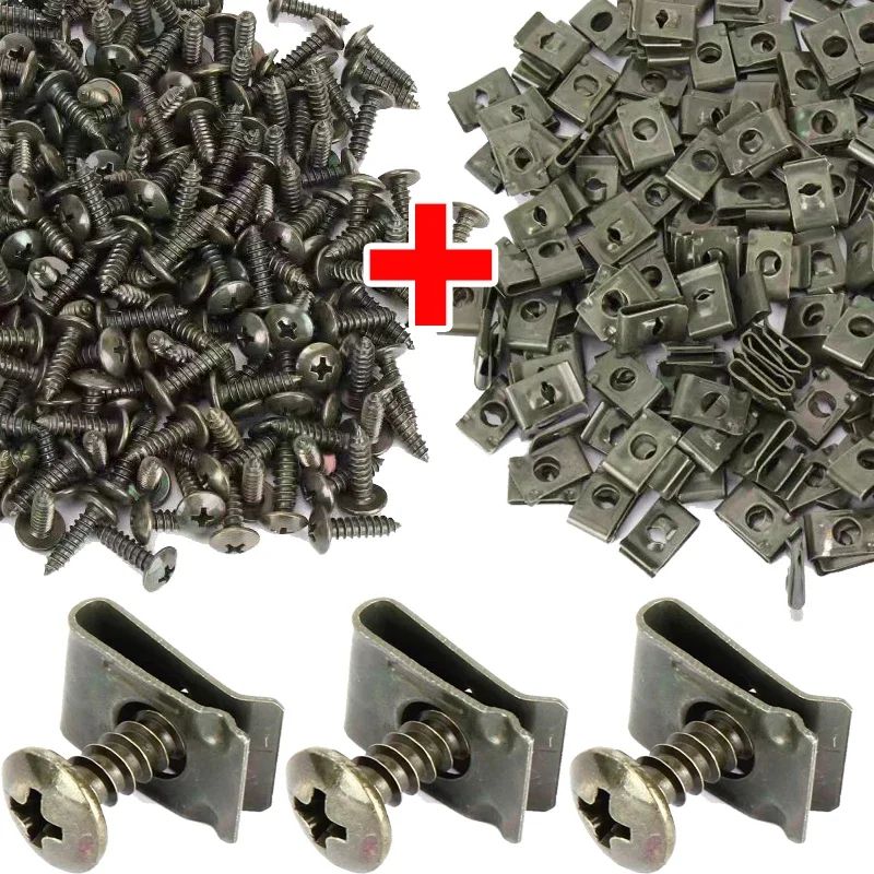 Universal Car U Type Fastener Clips With Screws For Bumper Fender And Trim Panels screw And Clip 5pcs