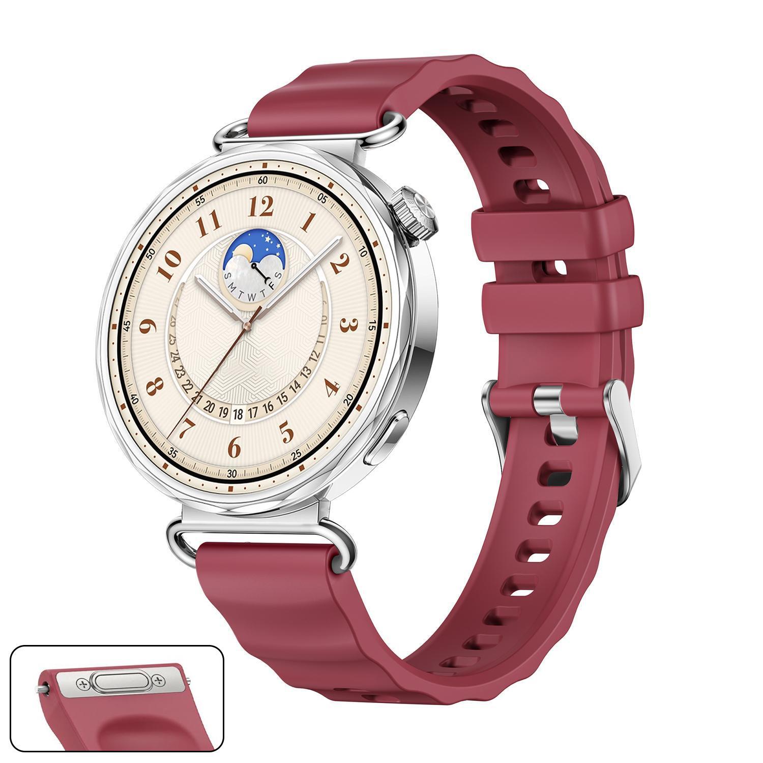 Huawei Watch GT 6 41mm Silicone Watch Band Quick Release Replacement Strap With Silver Buckle wine Red