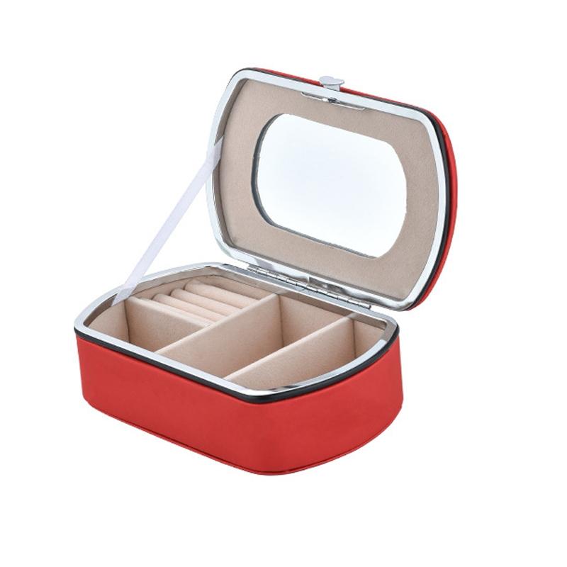 Portable Travel Jewelry Box With Necklace Holder Ring Organizer And Lipstick Storage Case Orange mirror Version Red
