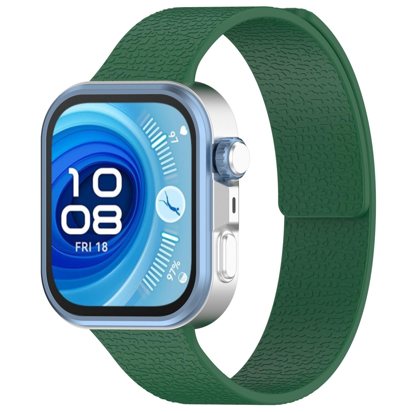 Huawei Watch Fit 4 Fit 4 Pro Fit 3 Magnetic Silicone Watch Band Lychee Texture Soft Replacement Strap green