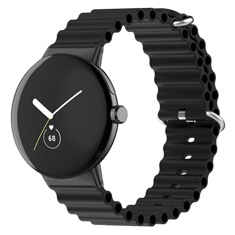 Google Pixel Watch 4 3 2 1 Silicone Watch Band Ocean Soft Adjustable Replacement Strap 41mm black