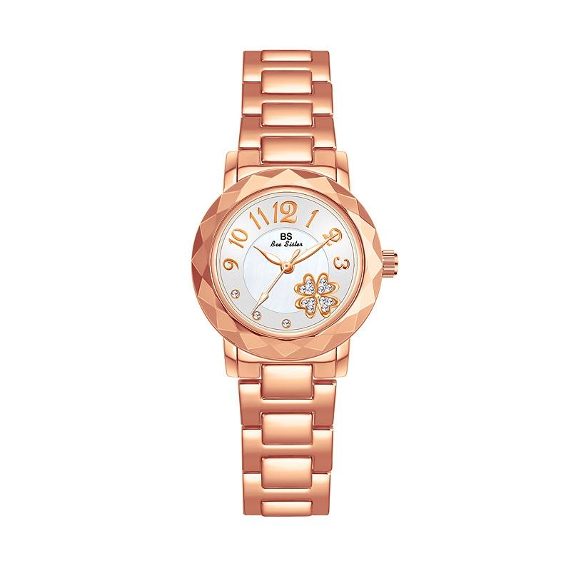 Elegant Flower Quartz Women's Bracelet Watch With Alloy Strap And Jewelry Clasp rose Gold