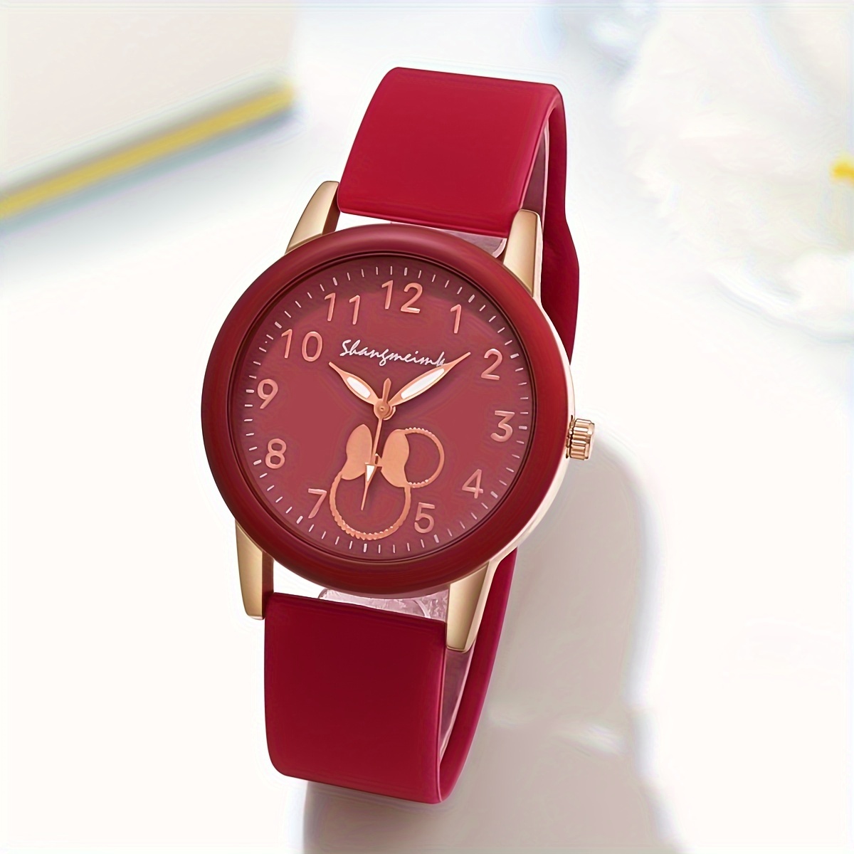 Chic Candy Color Women Quartz Watch With Soft Silicone Band Minimalist Analog Wrist Watch red
