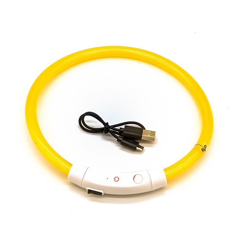 USB Rechargeable LED Dog Collar For Night Safety Light Up Glowing Pet Collar s 40cm yellow