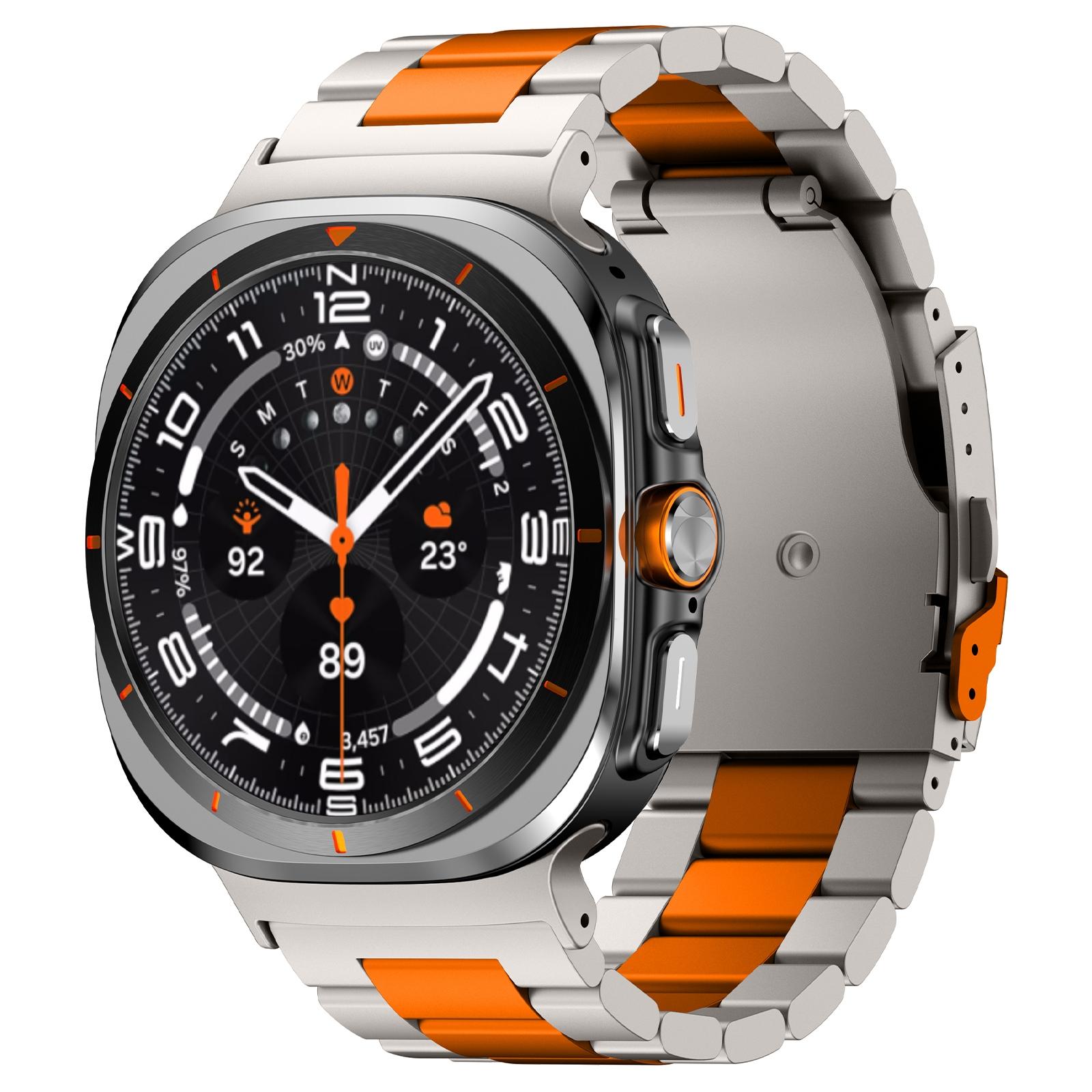 Samsung Galaxy Watch Ultra 47mm Titanium Watch Band Adjustable Three Bead Metal Strap titanium Orange