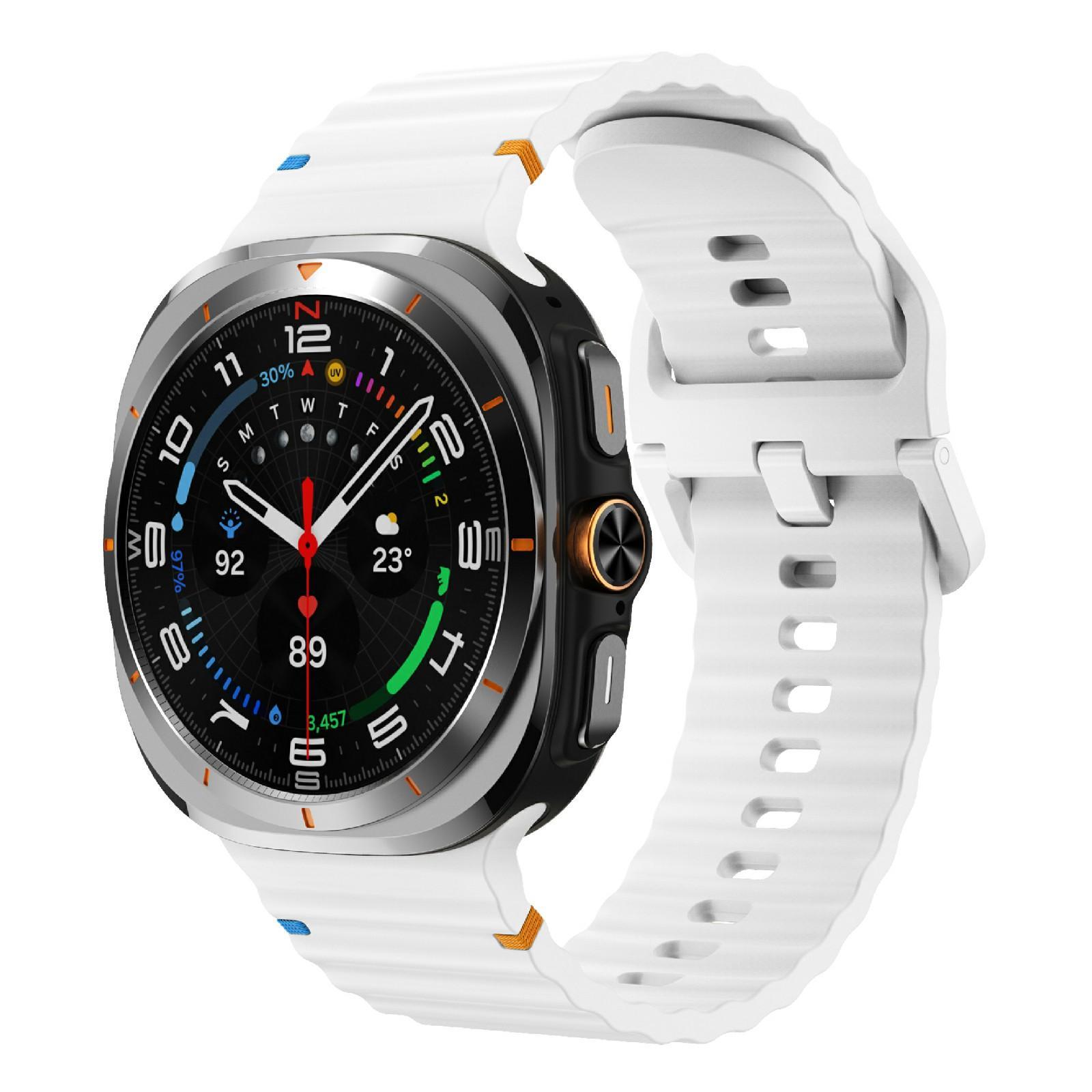 Kalebol Wave Stitched Samsung Galaxy Watch Ultra Band Soft Silicone Watch Strap For Galaxy Watch Ultra white
