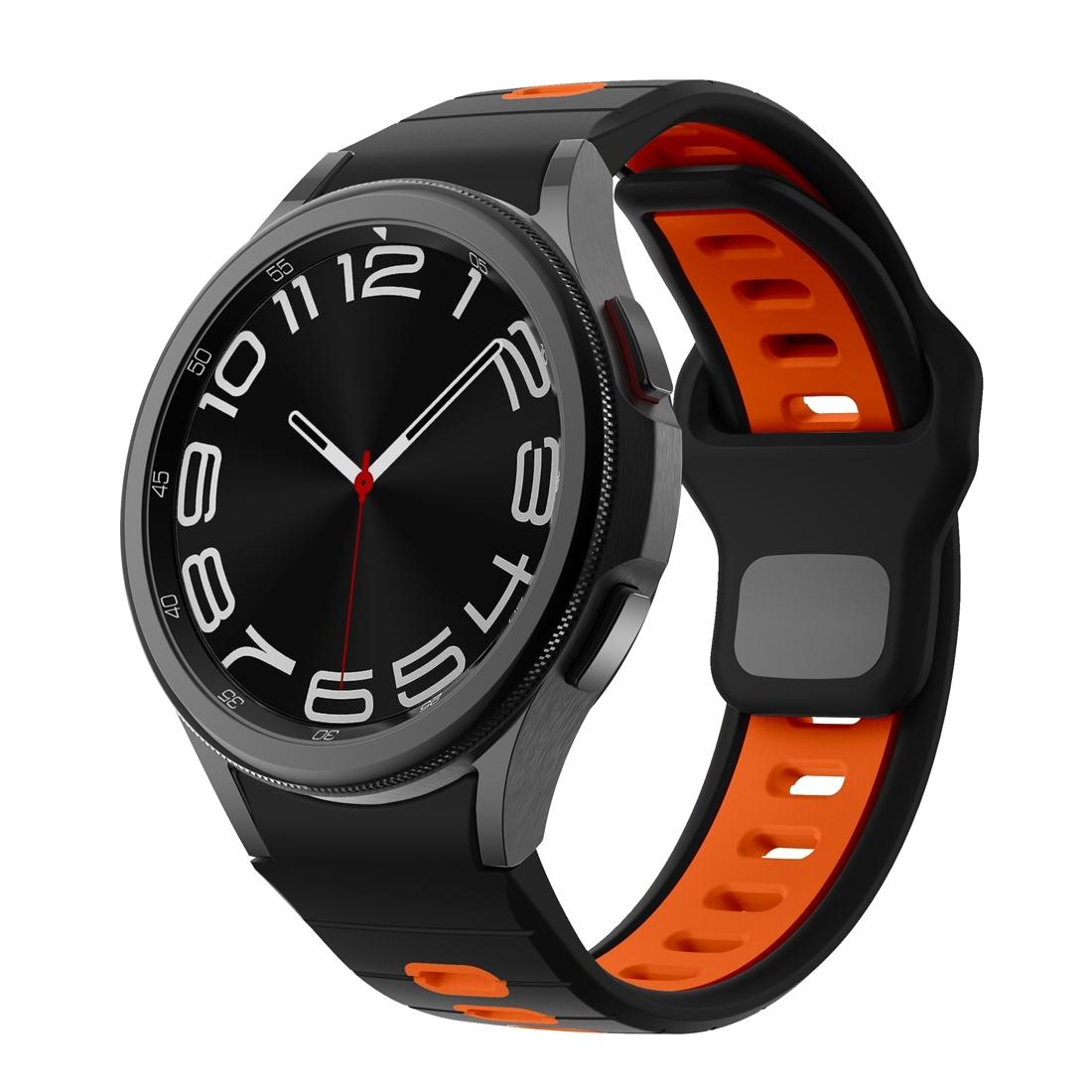 Samsung Galaxy Watch 7 6 Silicone Sport Watch Band Two Color Reverse Buckle Replacement Strap black Orange