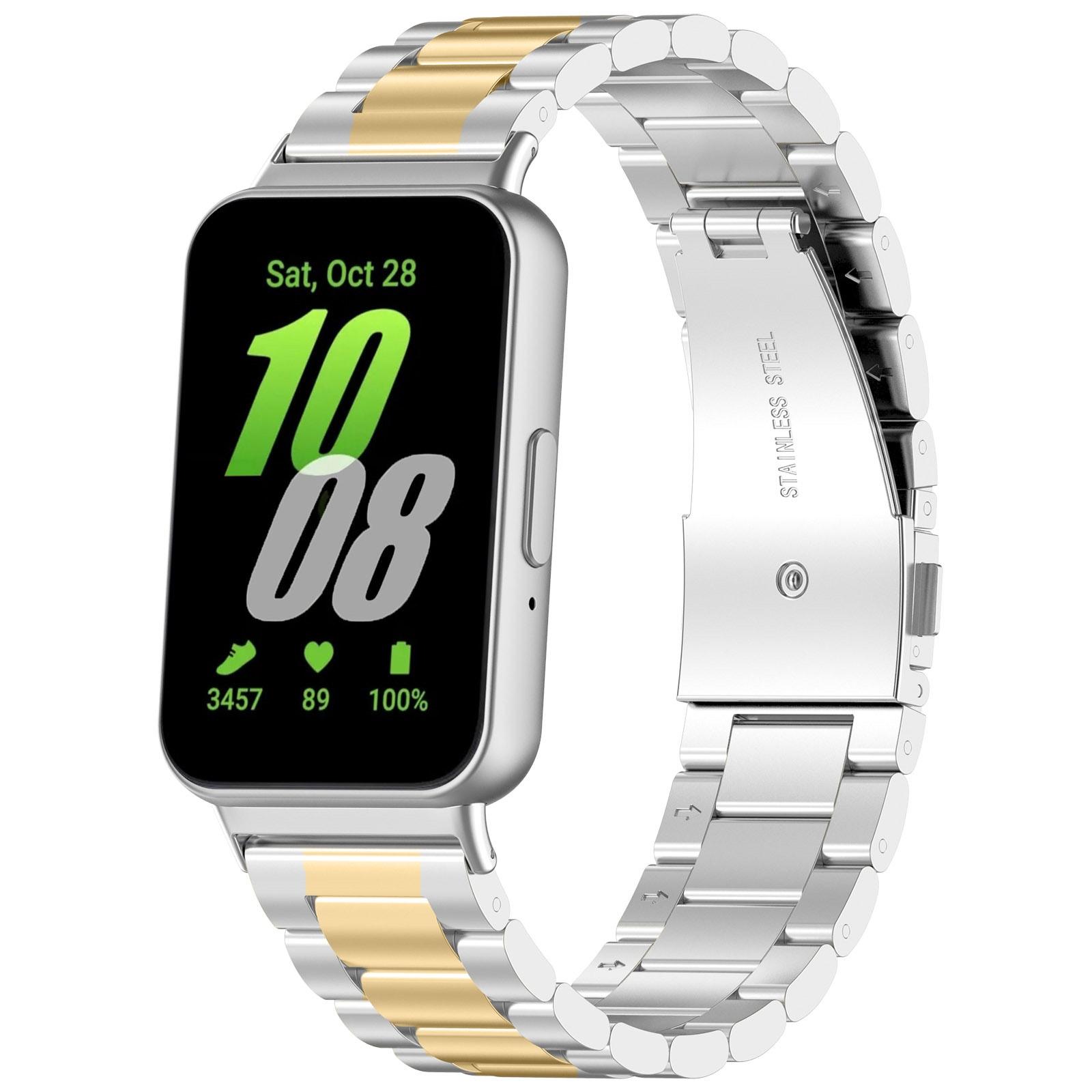 Samsung Galaxy Fit 3 SM R390 Stainless Steel Watch Band Three Bead Metal Watch Strap silver+gold
