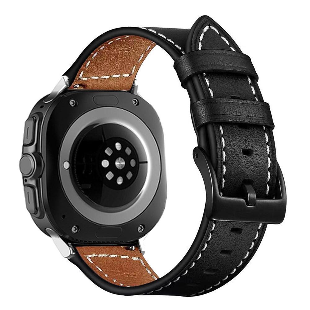 Samsung Galaxy Watch Ultra 47mm Genuine Leather Watch Band Black Buckle Replacement Strap black
