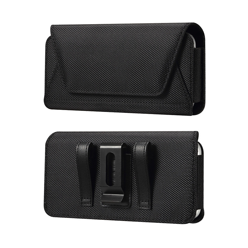 Universal Cell Phone Holster with Belt Clip and Loops, Rugged Nylon Horizontal Belt Case Pouch for iPhone 17 16 15 Pro Max, Samsung Galaxy S26 S25 Ultra Plus, Fits Large Phones 6.1 to 7.2, Black
