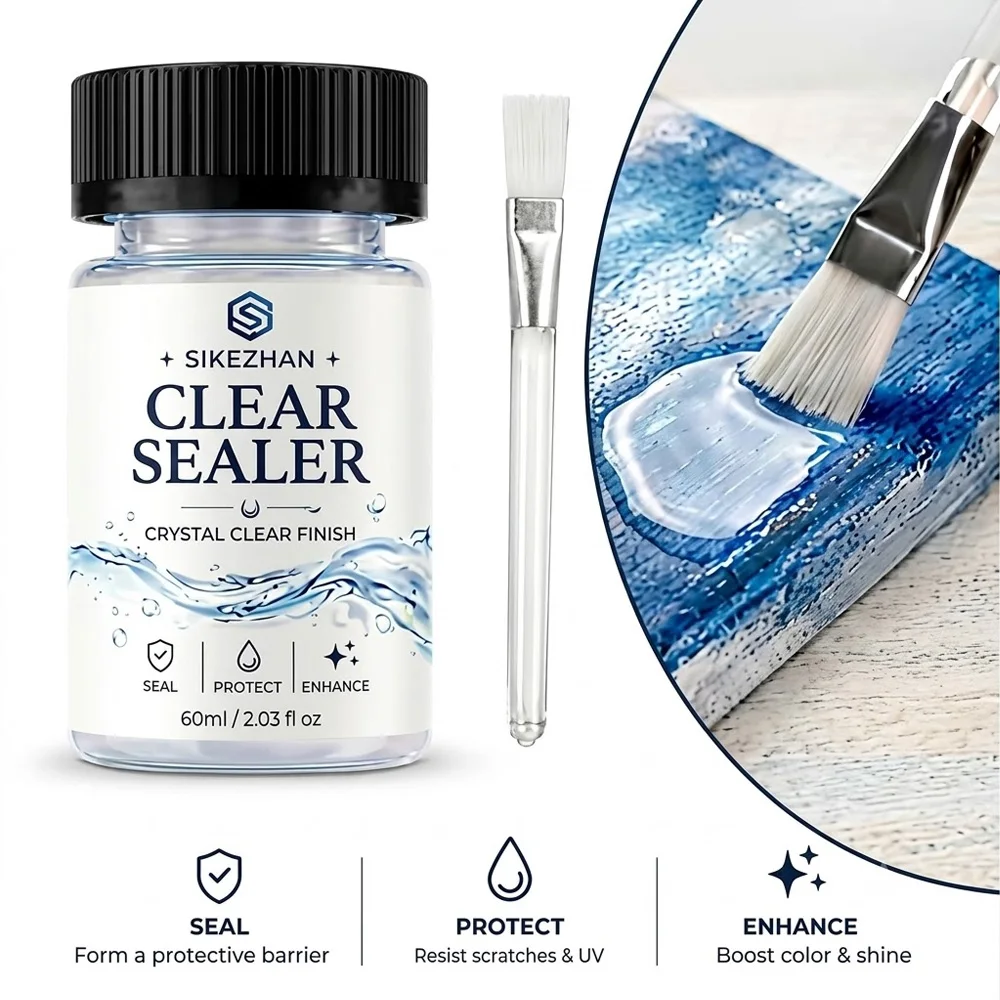 SIKEZHAN Klarlack 60ml Kristallklarer Finish Wasserbasierter Schnelltrocknender Pinsel-Auftrags-Dichtungslack DIY Handwerk Holz Kunst Fliesen Schutz
