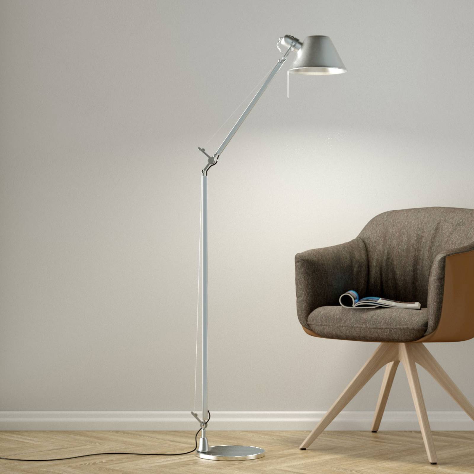 Artemide Lampada da terra di design Tolomeo Lettura, Alluminio / Grigio / Zincato, Studio / Ufficio, Alluminio, Design, Lampada da terra