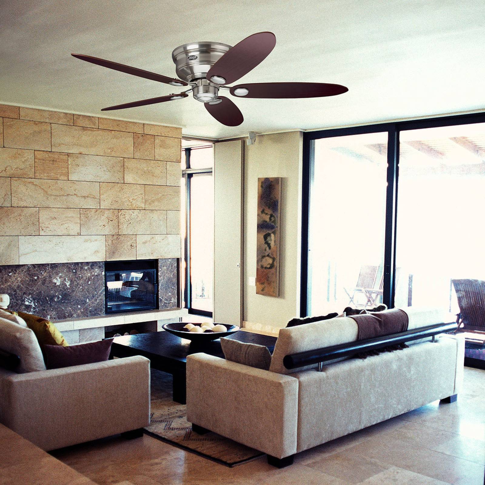 Hunter Low Profile III - ventilatore marrone/acero, Marrone / Ruggine, Soggiorno / Sala da pranzo, Legno, Moderno