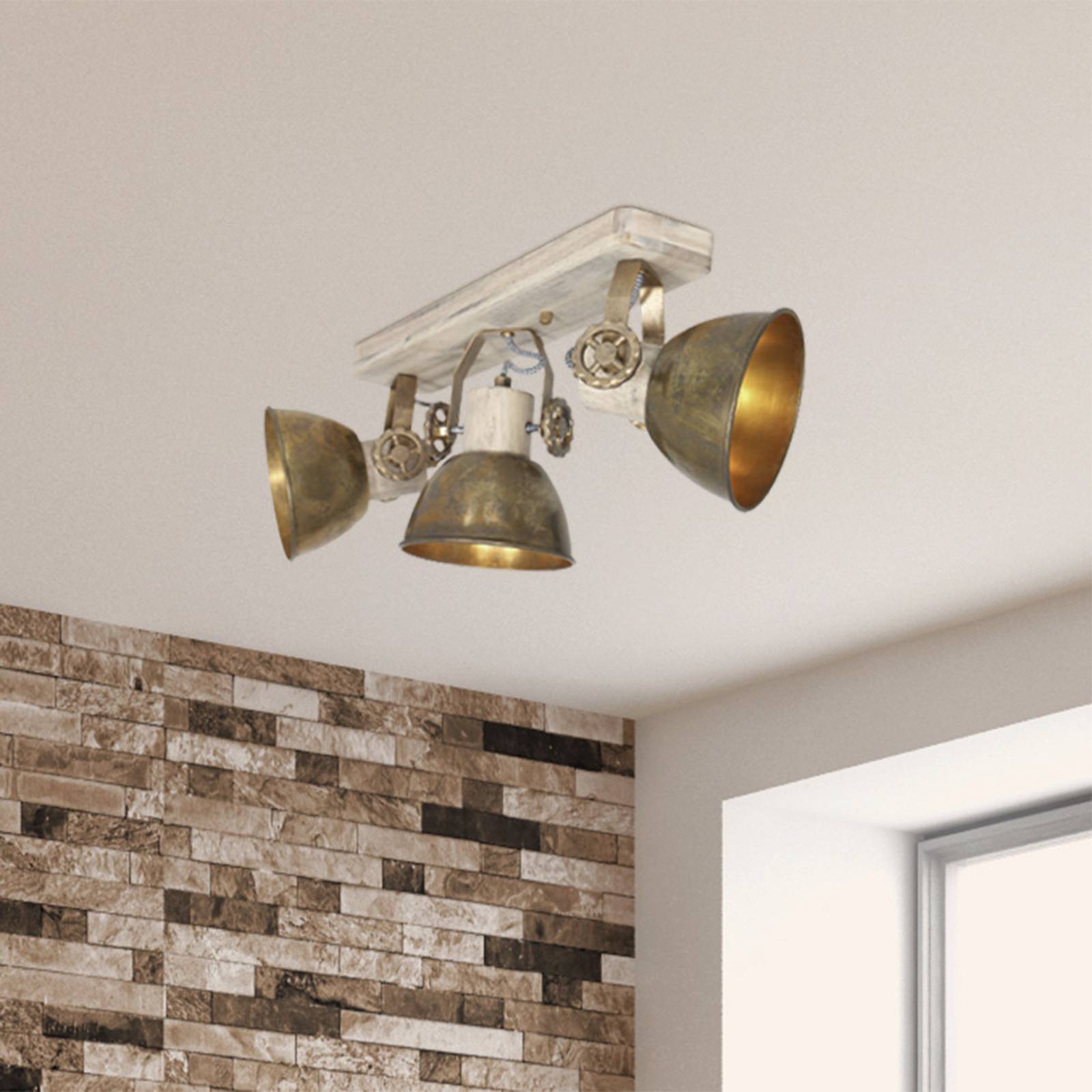 Steinhauer Gearwood faretto da soffitto, a 3 luci bronzo Gearwood, dimmerabile, Legno chiaro, Soggiorno / Sala da pranzo, Legno, Vintage, Faretto