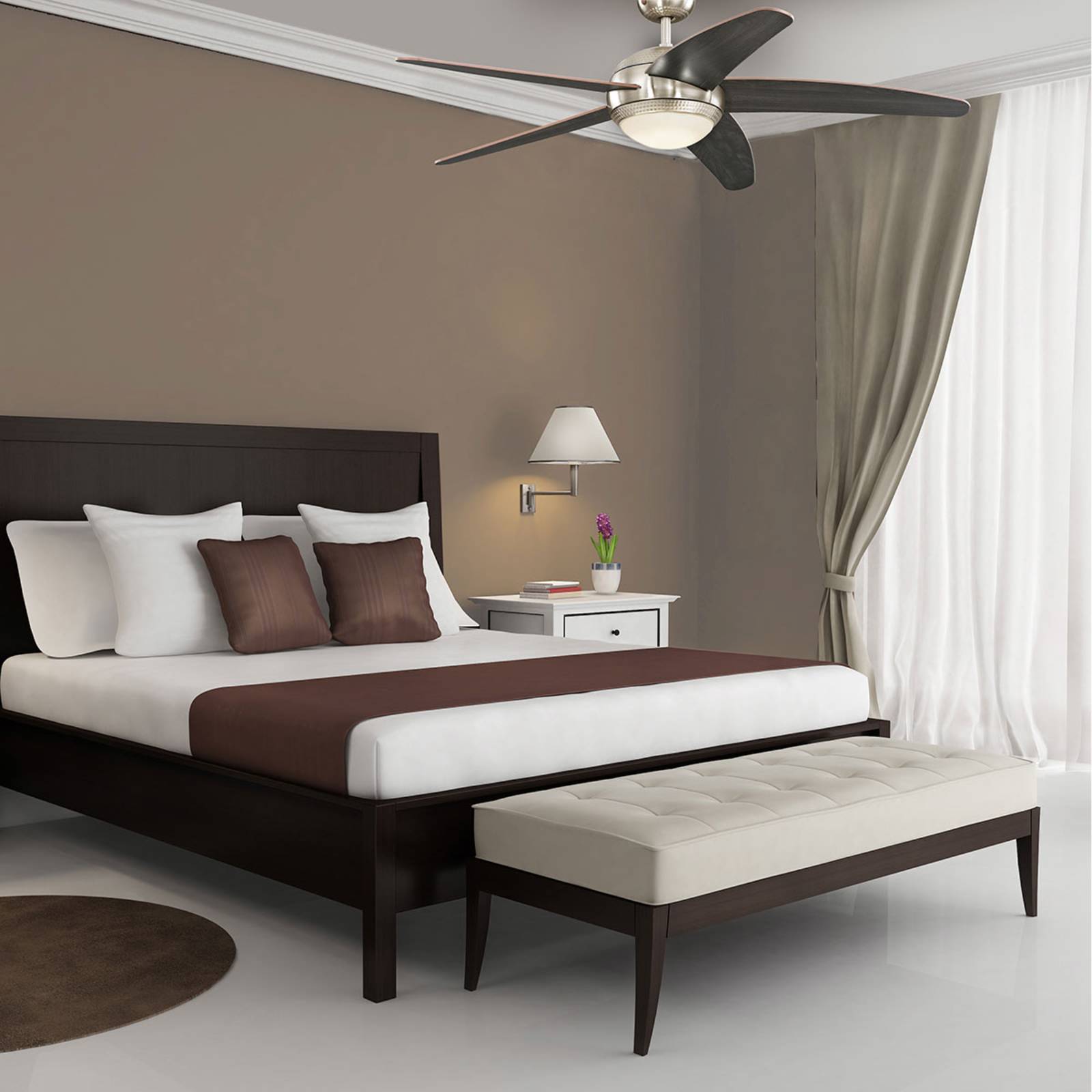 Westinghouse Ventilatore da soffitto LED Bendan, cromato/legno, silenzioso dimmerabile, Legno scuro, Soggiorno / Sala da pranzo, Legno, Moderno
