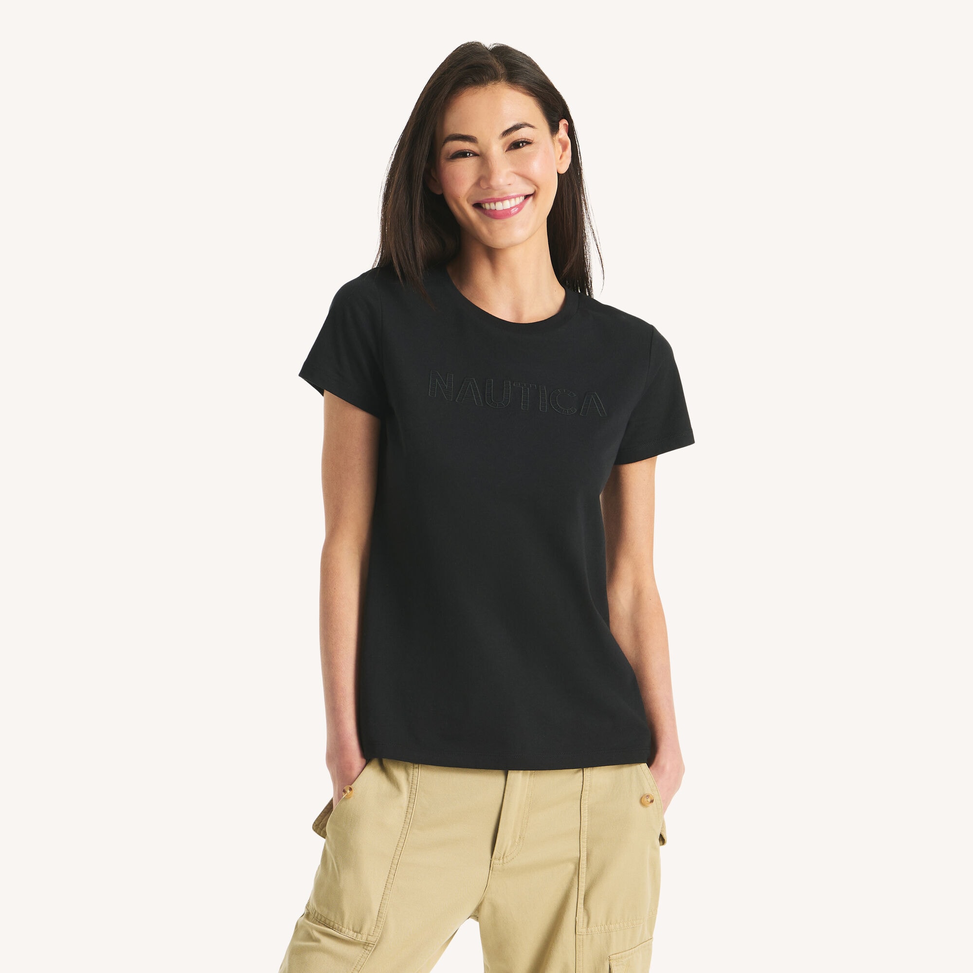 Nautica Women's Foil Logo Graphic T-Shirt 018 (True Black), S