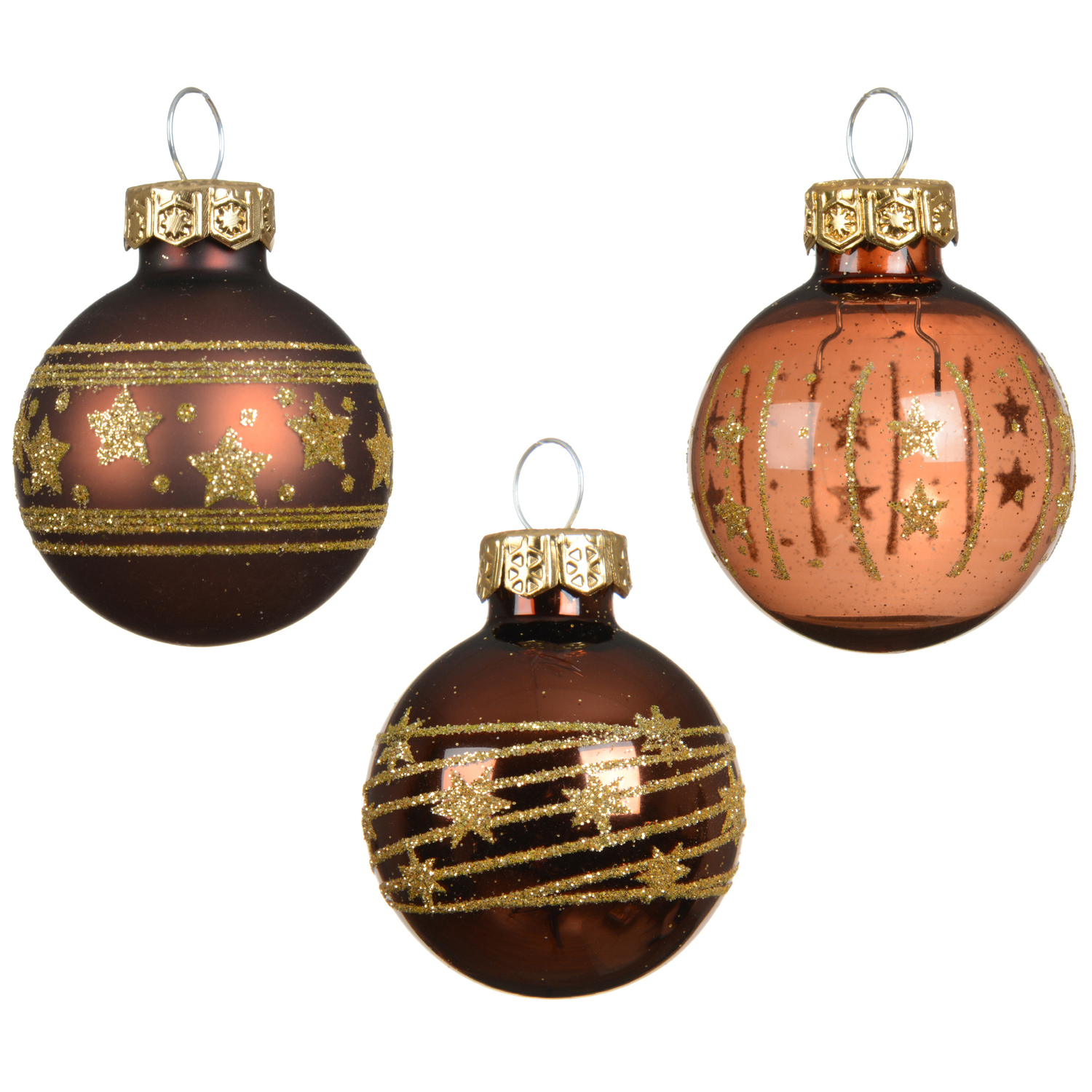 Boules de Noël en verre, marron, 3 cm Ø, 9 pièces