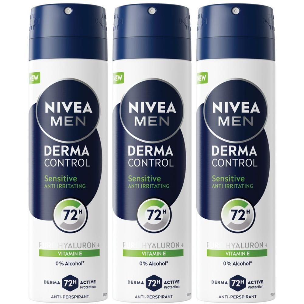 Nivea Men Derma Control Sensitive Deodorante Spray 72h 3x150 ml