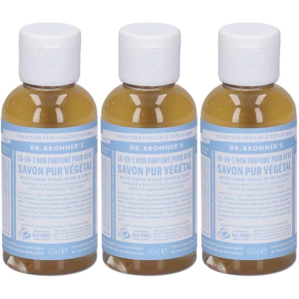 Dr. Bronner’s Sapone Liquido 18-In-1 Baby Unscented 60 ml 3x60