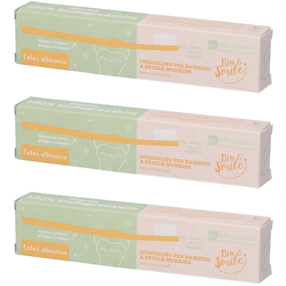 La Saponaria Spazzolino Bimbi in Fibra Vegetale Colore Albicocca 3x1 S