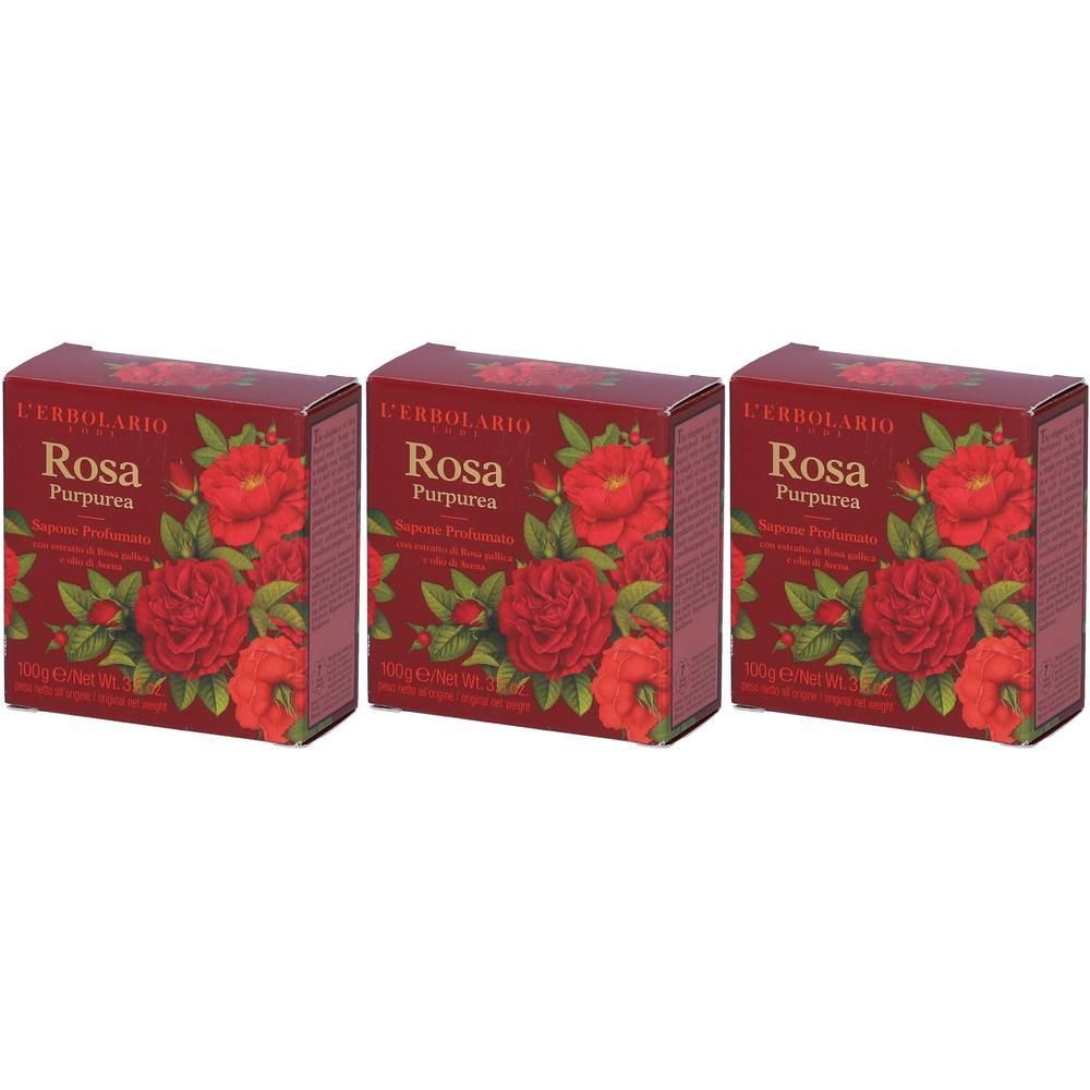 L`Erbolario Sapone Profumato Rosa Purpurea 3x100 g