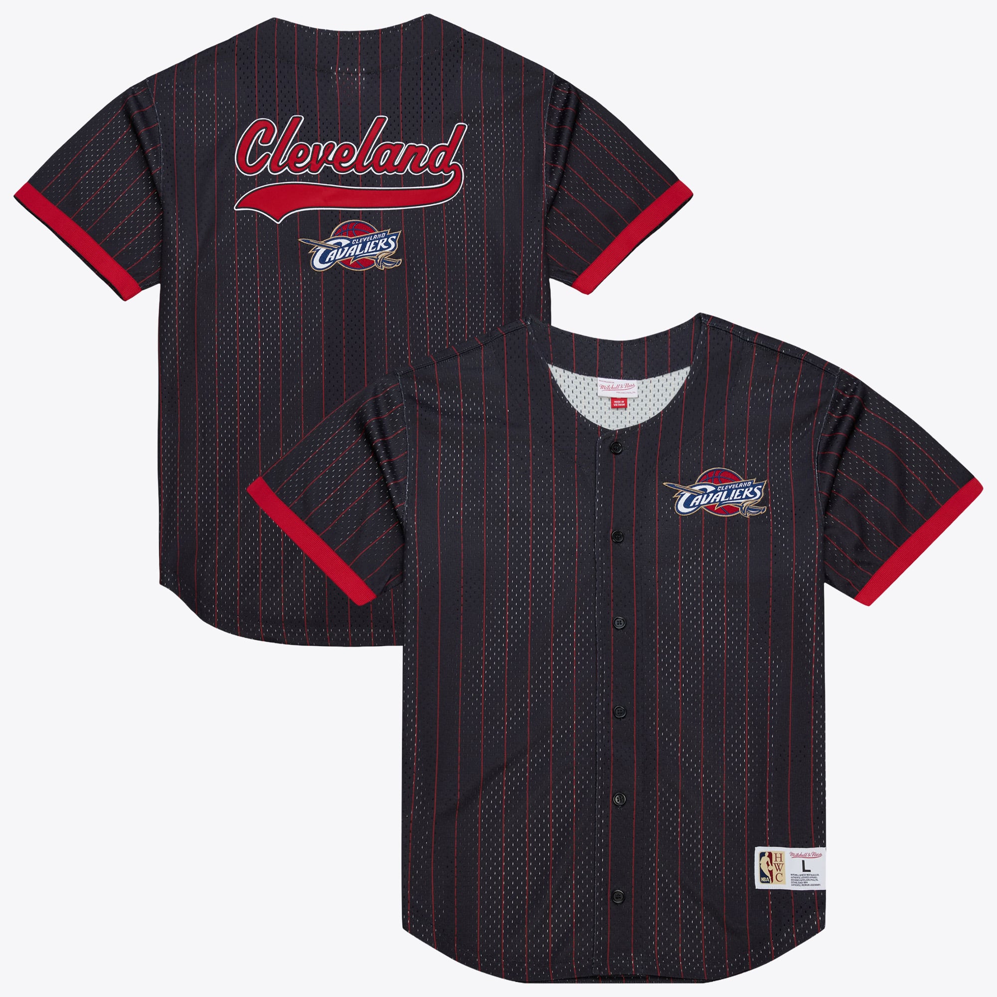Cleveland Cavaliers Mitchell & Ness Final Seconds Gestreiftes Mesh-Top mit Knopfleiste – Schwarz – Herren