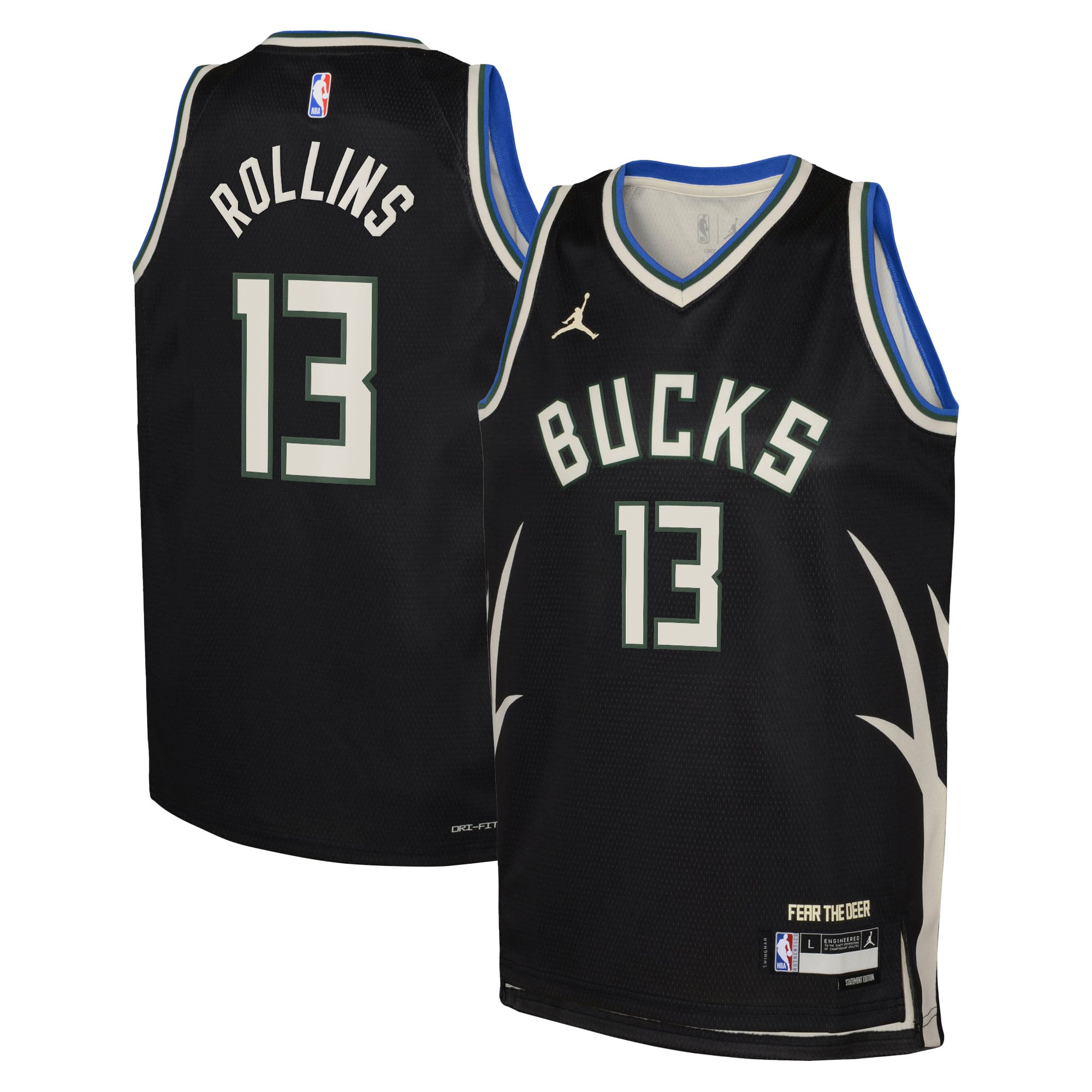 Maillot Swingman Jordan Brand Statement Edition des Milwaukee Bucks - Vert chasseur - Ryan Rollins - Jeune - unisexe Taille: M (10/12)