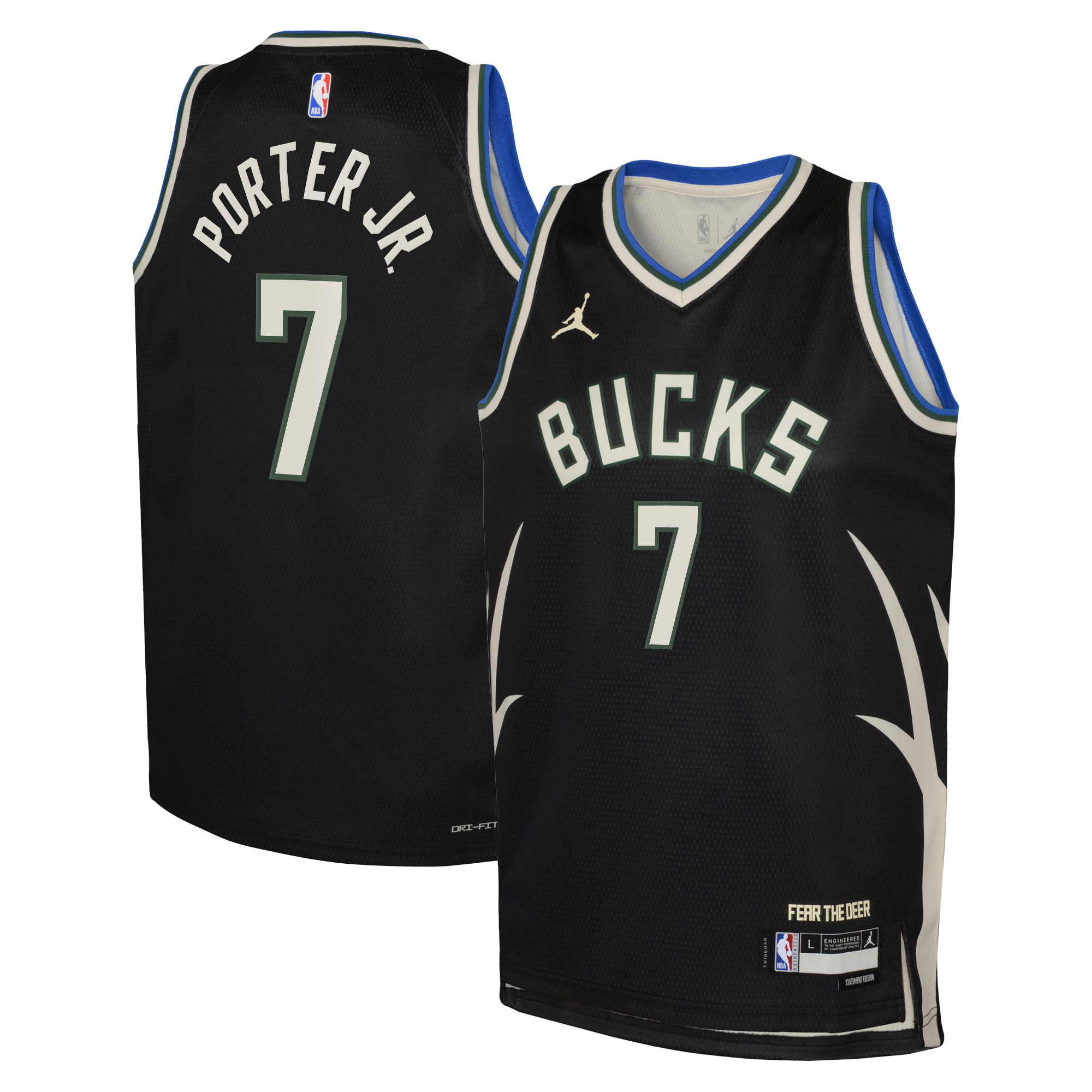Maillot Swingman Jordan Brand Statement Edition des Milwaukee Bucks - Vert chasseur - Kevin Porter Jr. - Jeune - unisexe Taille: L (14/16)