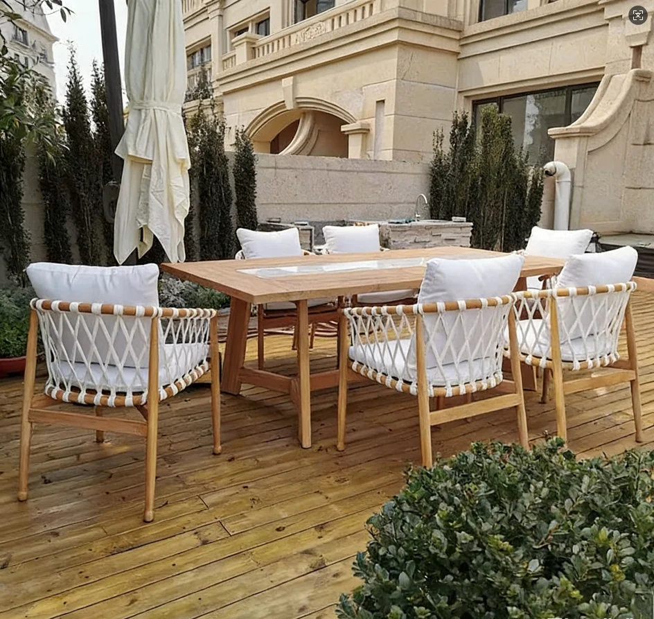 @3 # Ensemble de table et chaises de jardin pour repas en plein air, table ronde, chaises de jardin, ensemble de meubles de jardin en teck, ensembles de repas