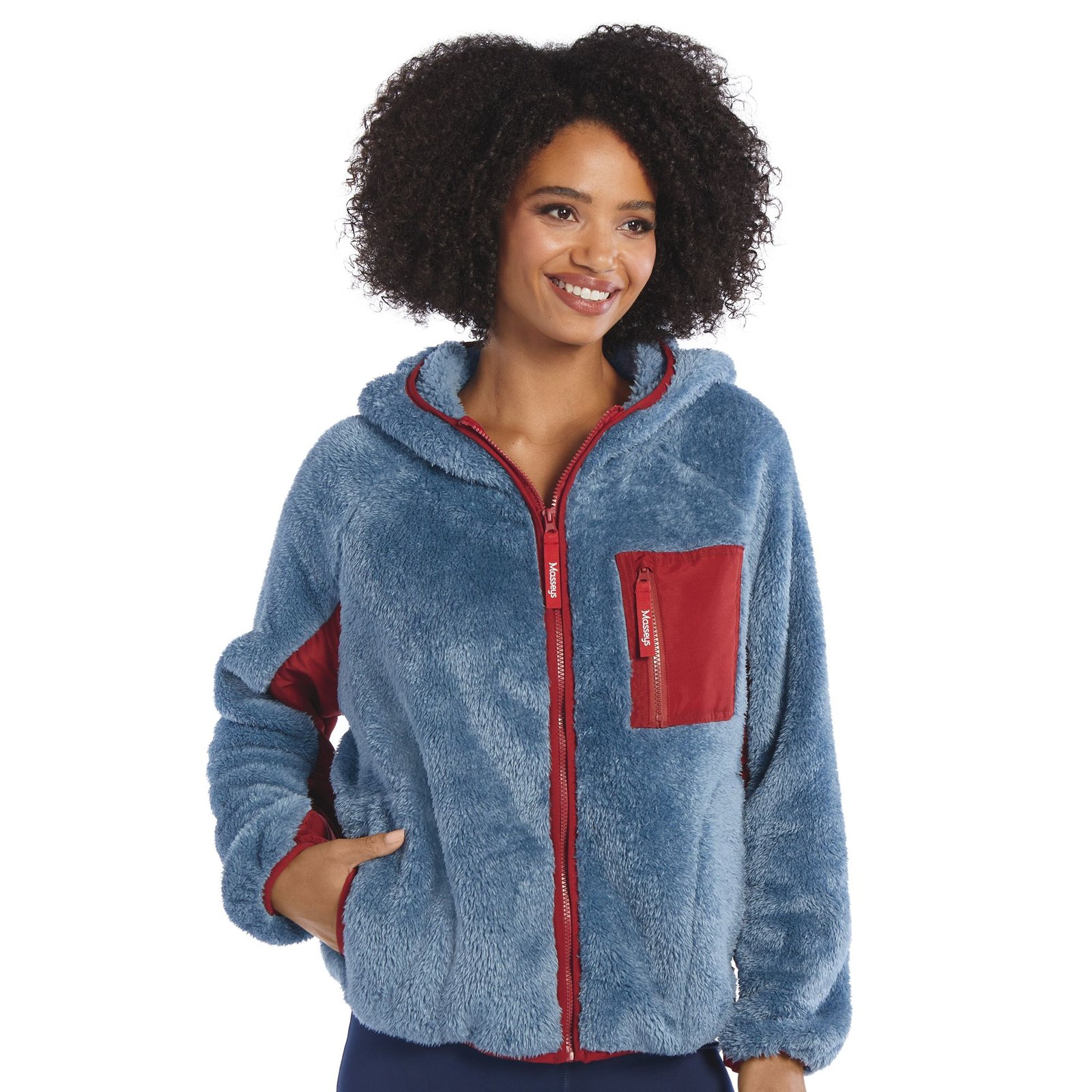 Masseys Women's Zip-Up Sherpa Casual in Blue Heaven/Sundried Tomato, Size 3X, Polyester