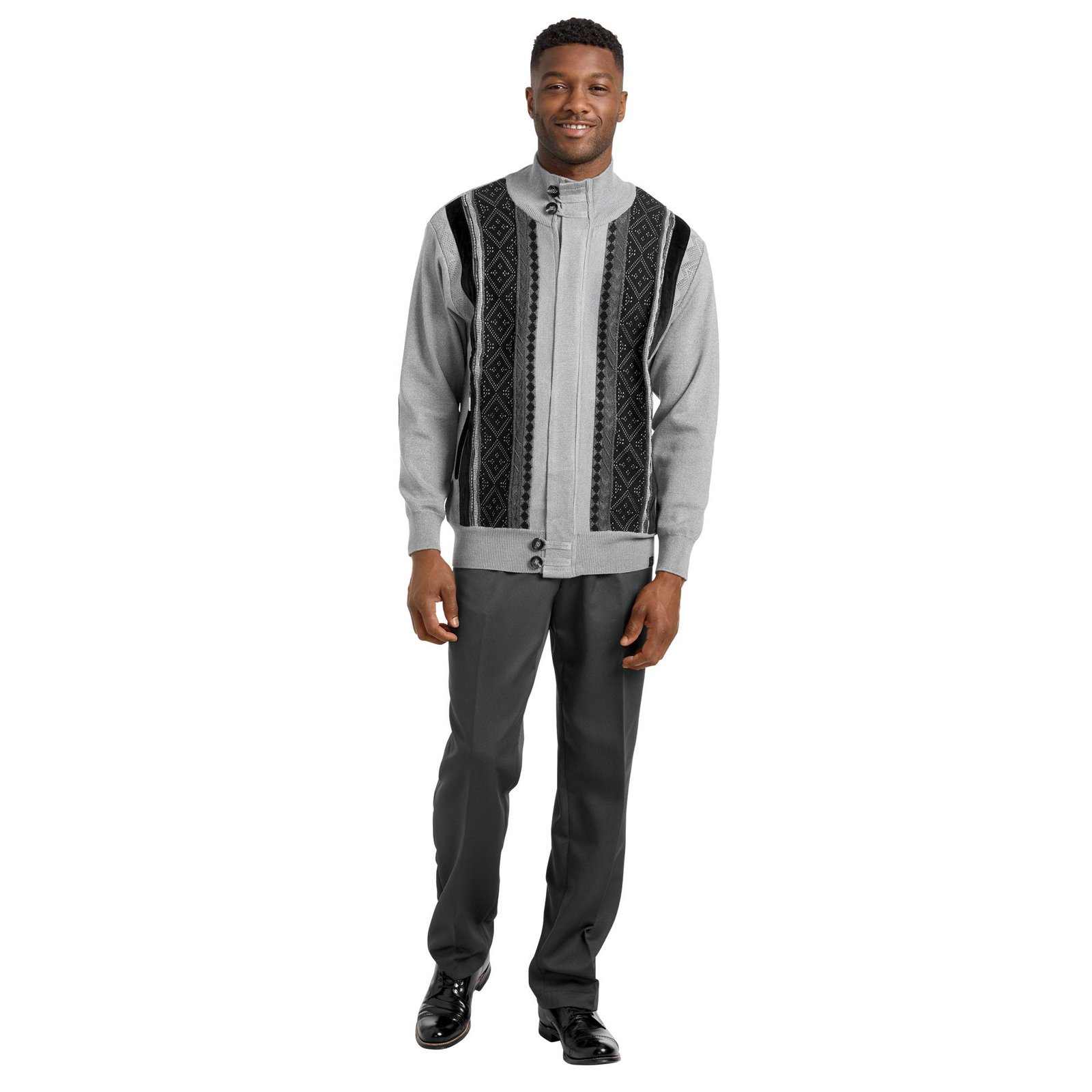 Stacy Adams Men's Zip Sweater Jacket Set Dress in Grey, Size 4XL, Acrylic/Polyester/Rayon