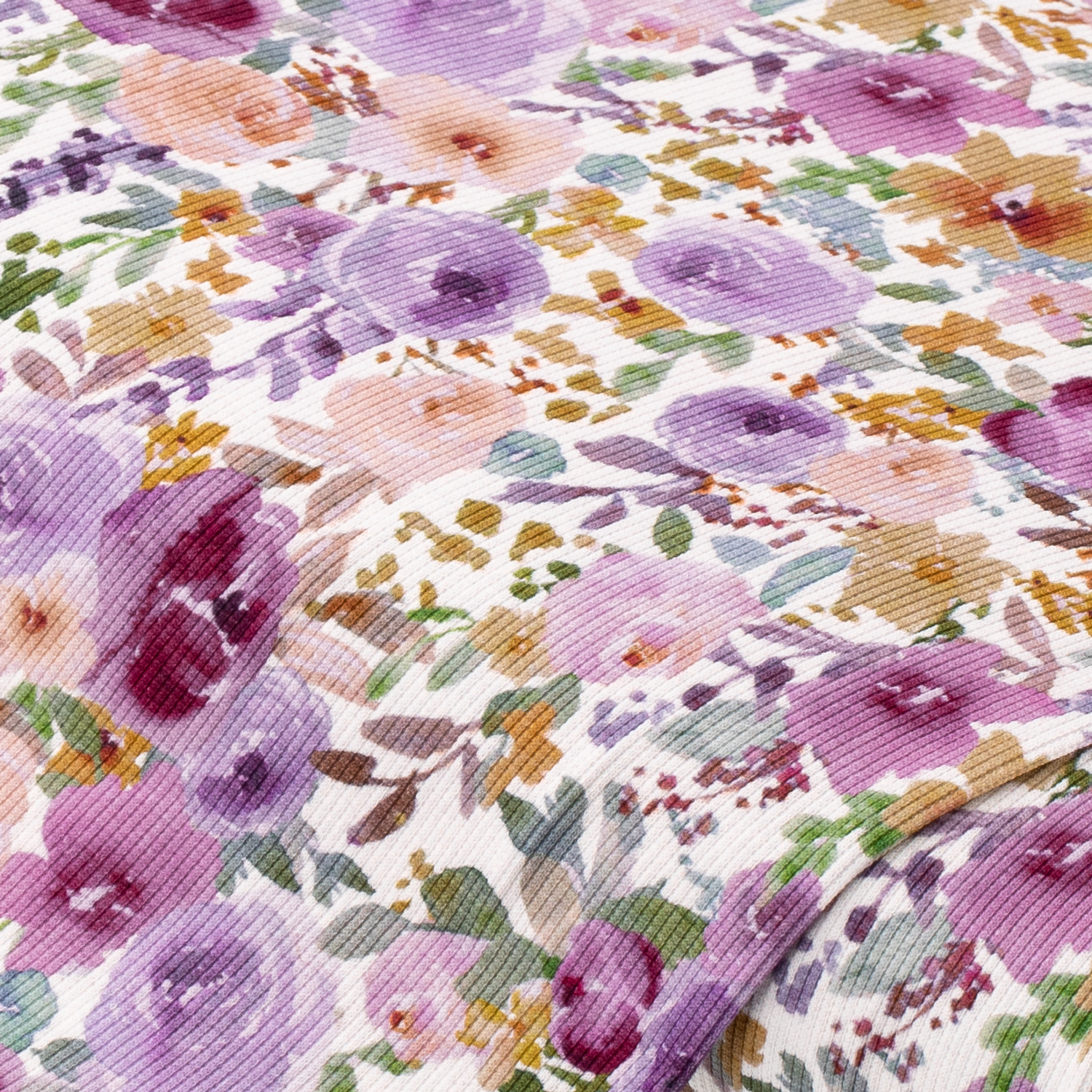 Baumwoll-Rippjersey-Digitaldruck Blumen, lila-color