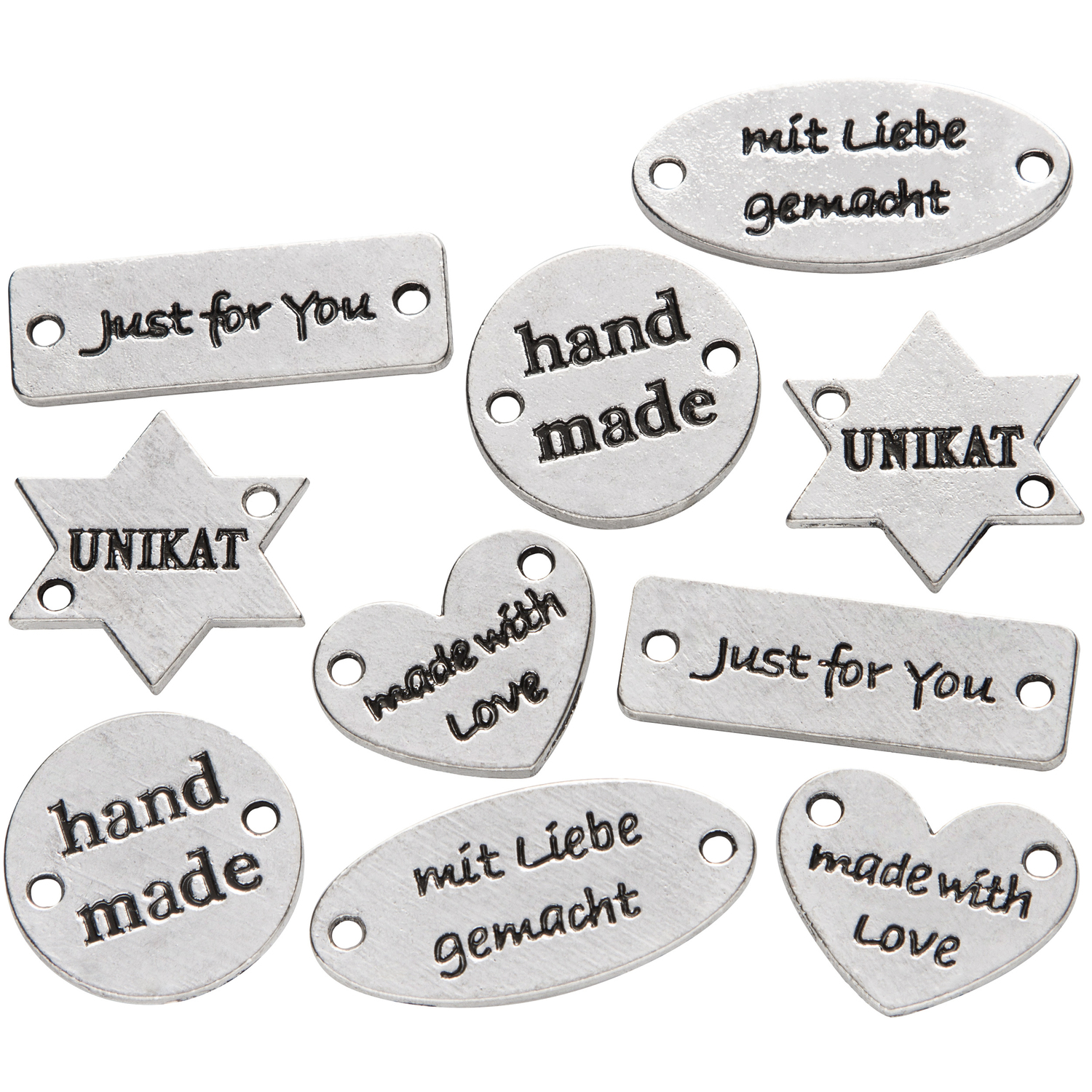 buttinette Lot d'étiquettes "handmade allemand", en métal, 2-3 cm, 10 pièces