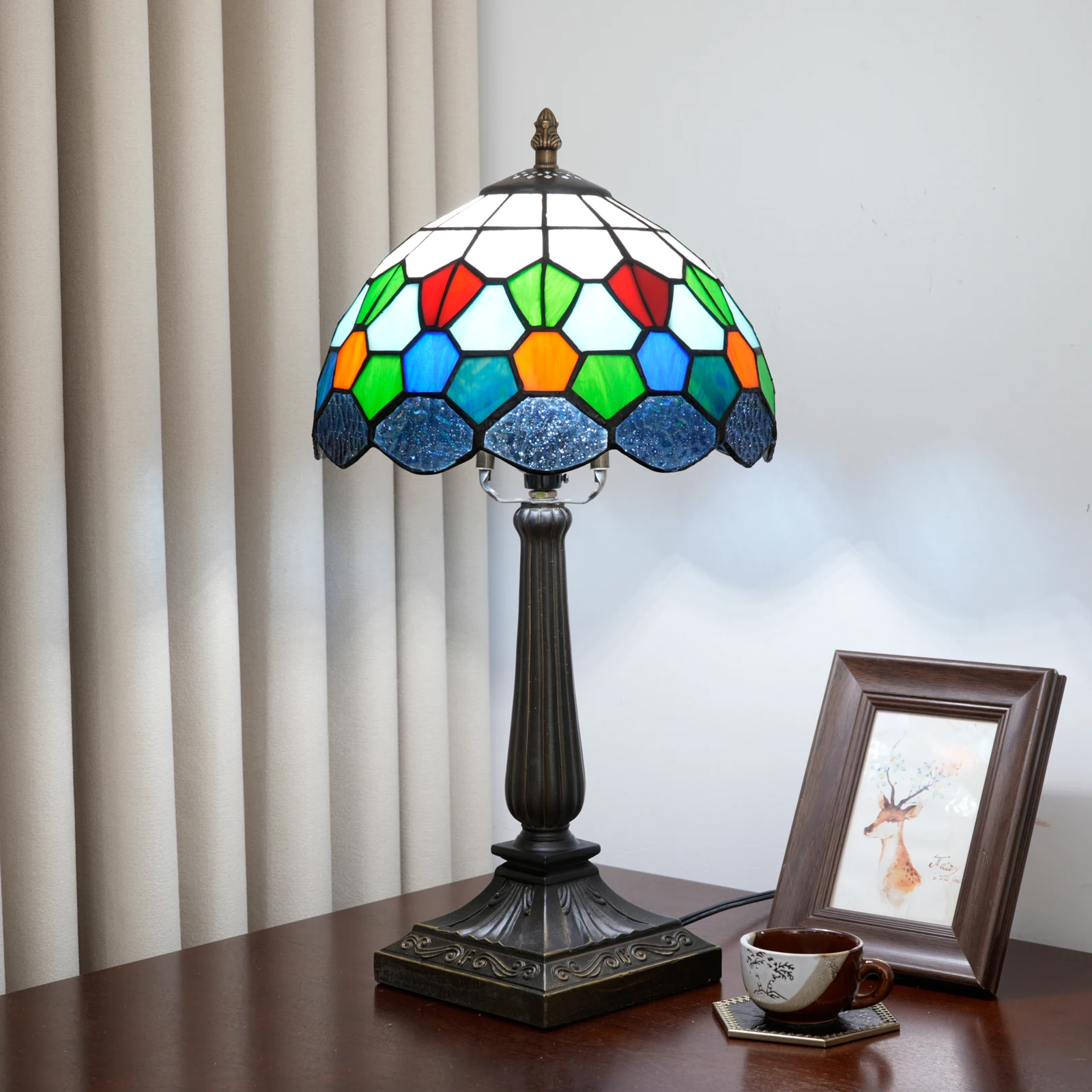 Tischlampe im Tiffany-Stil, 10-Zoll-Buntglaslampe, antike Tischlampe, Nachttischlampe für Schlafzimmer, Wohnzimmer, Heimbüro