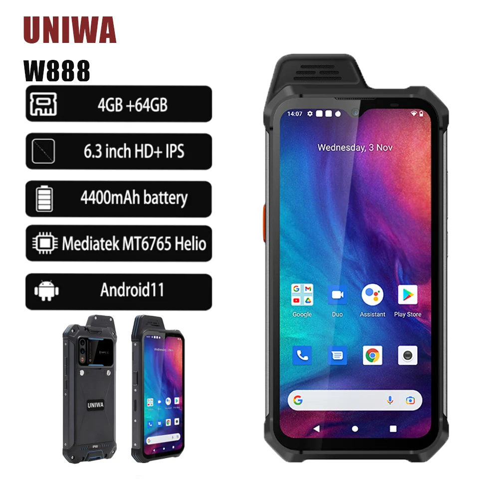 UNIWA W888 ATEX Explosionsgeschütztes Outdoor-Telefon 6,3'' 4GB+64GB 5000mAh IP68 Wasserdicht Staubdicht Stoßfest PTT Walkie-Talkie NFC